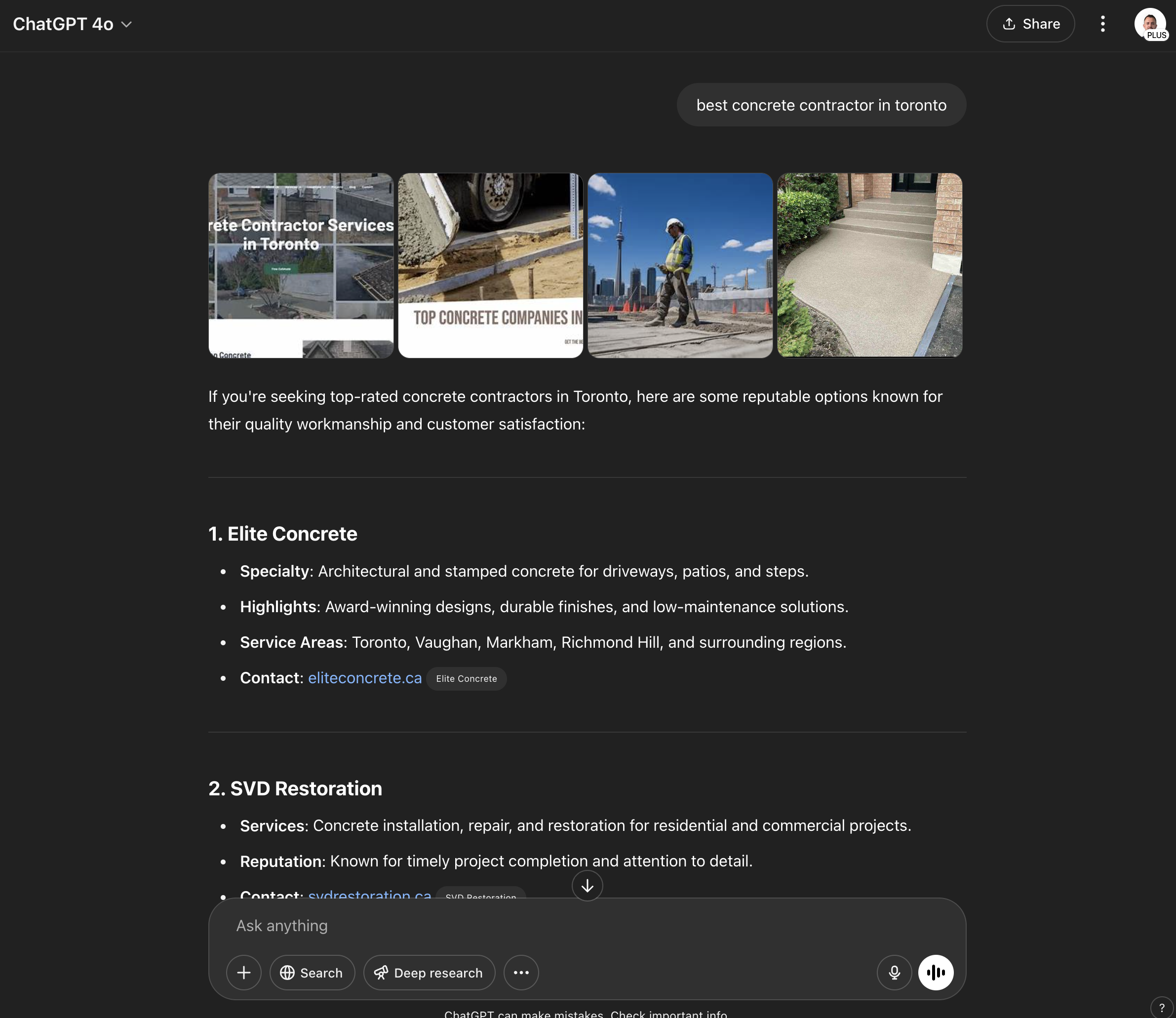 AI search results